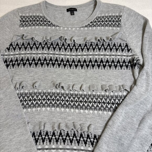 Talbots Womens Sweater Gray Lambswool Blend Fair Isle Nordic Striped Large - Picture 3 of 8